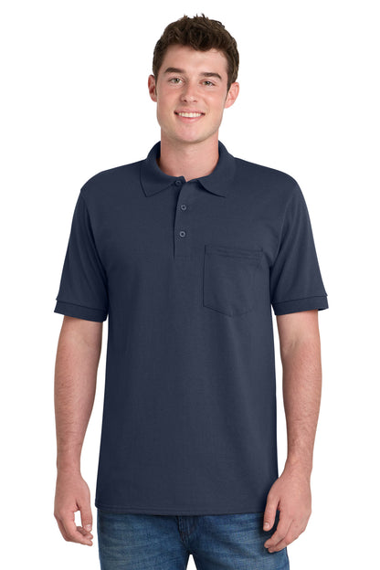 Front View of Deep Navy Port & Company Core Blend Jersey Knit Pocket Polo. KP55P