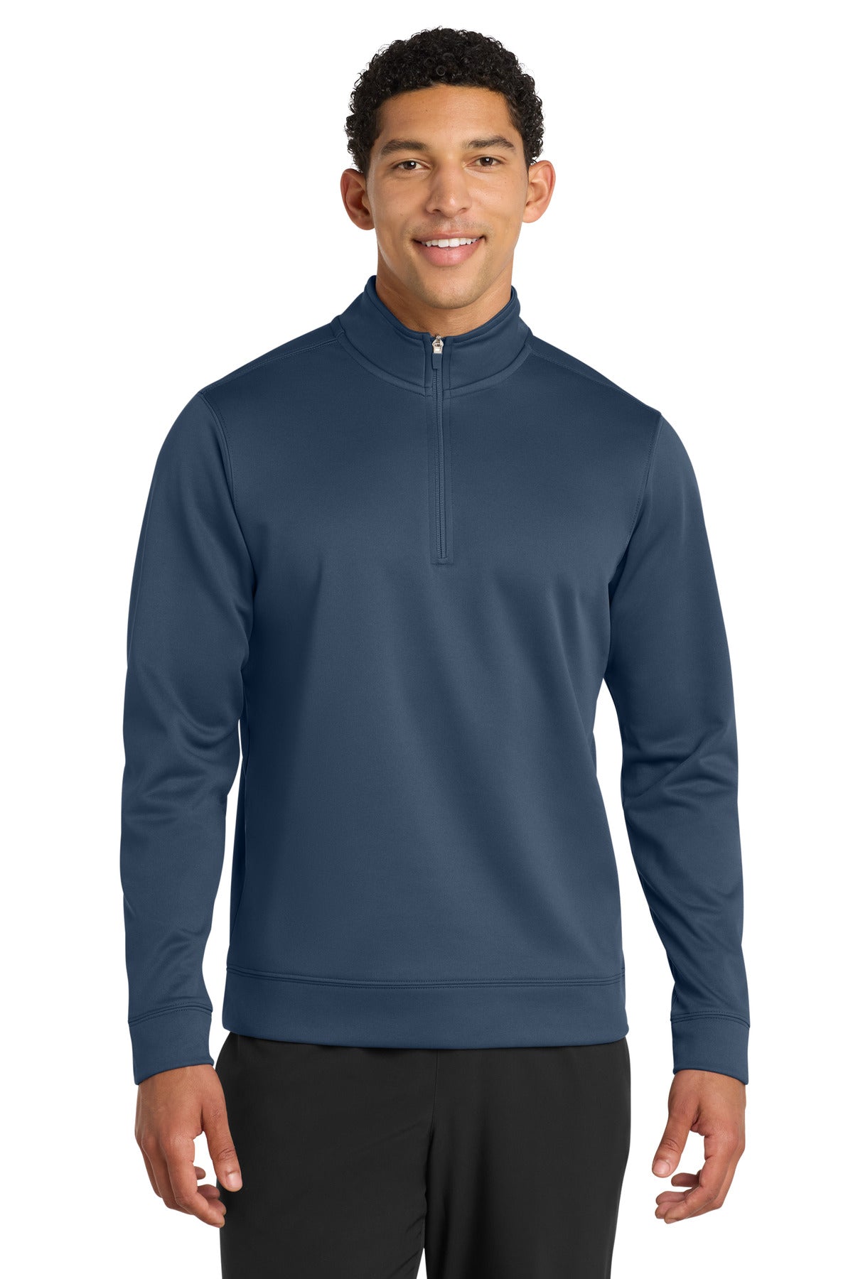 Front View of Deep Navy Port & Company Performance Fleece 1/4-Zip Pullover Sweatshirt. PC590Q