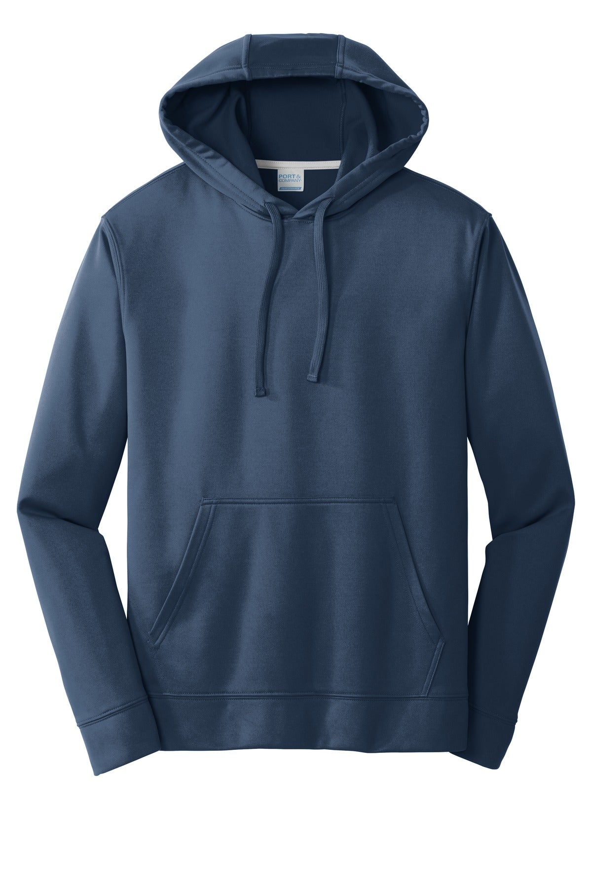 Front View of Deep Navy Port & Company Performance Fleece Pullover Hooded Sweatshirt. PC590H
