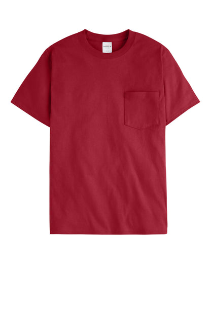 Front View of Deep Red Hanes - Authentic 100% Cotton T-Shirt with Pocket. 5590