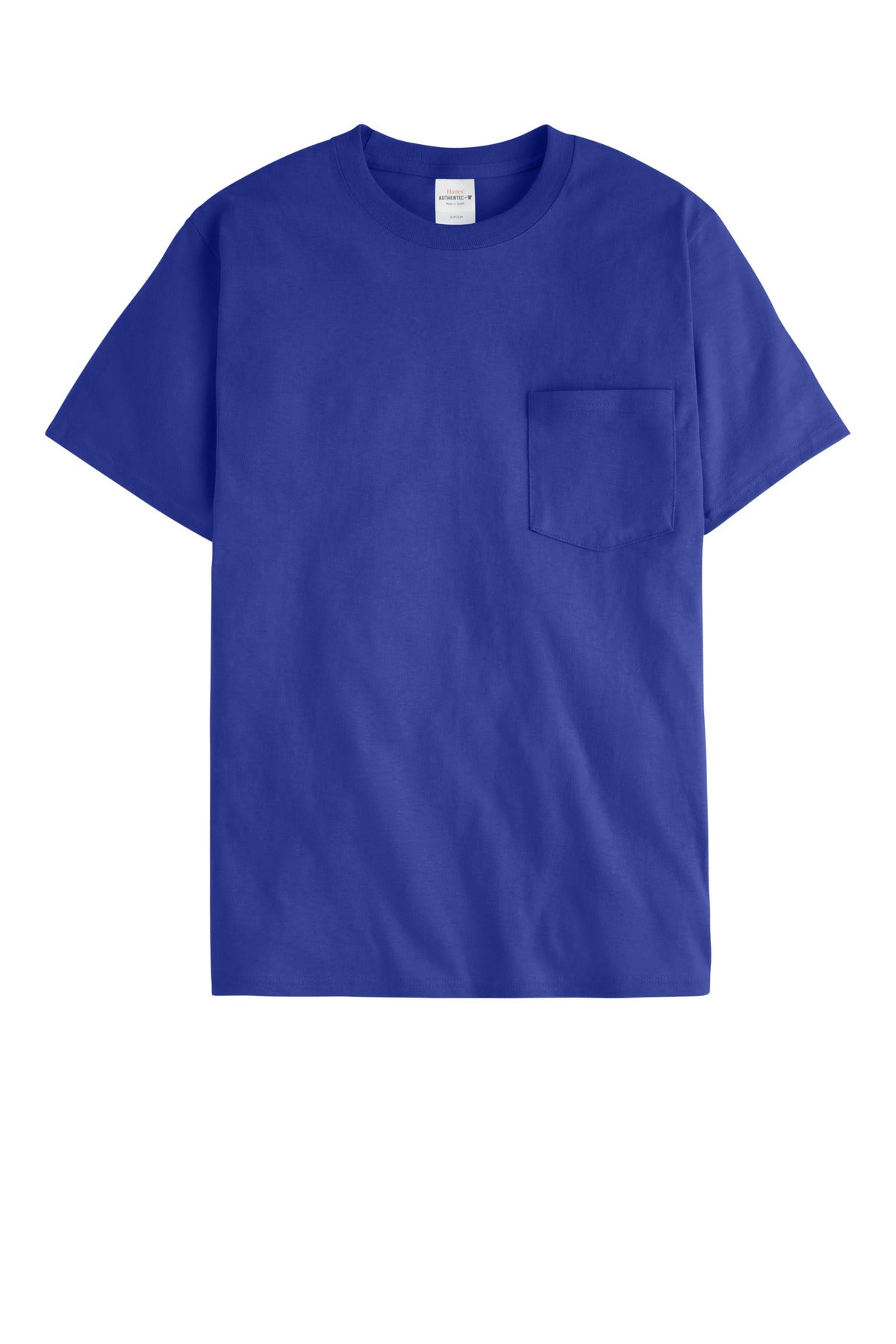 Front View of Deep Royal Hanes - Authentic 100% Cotton T-Shirt with Pocket. 5590