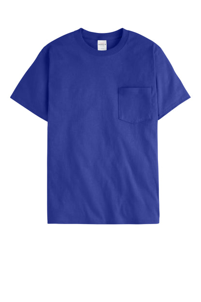 Front View of Deep Royal Hanes - Authentic 100% Cotton T-Shirt with Pocket. 5590