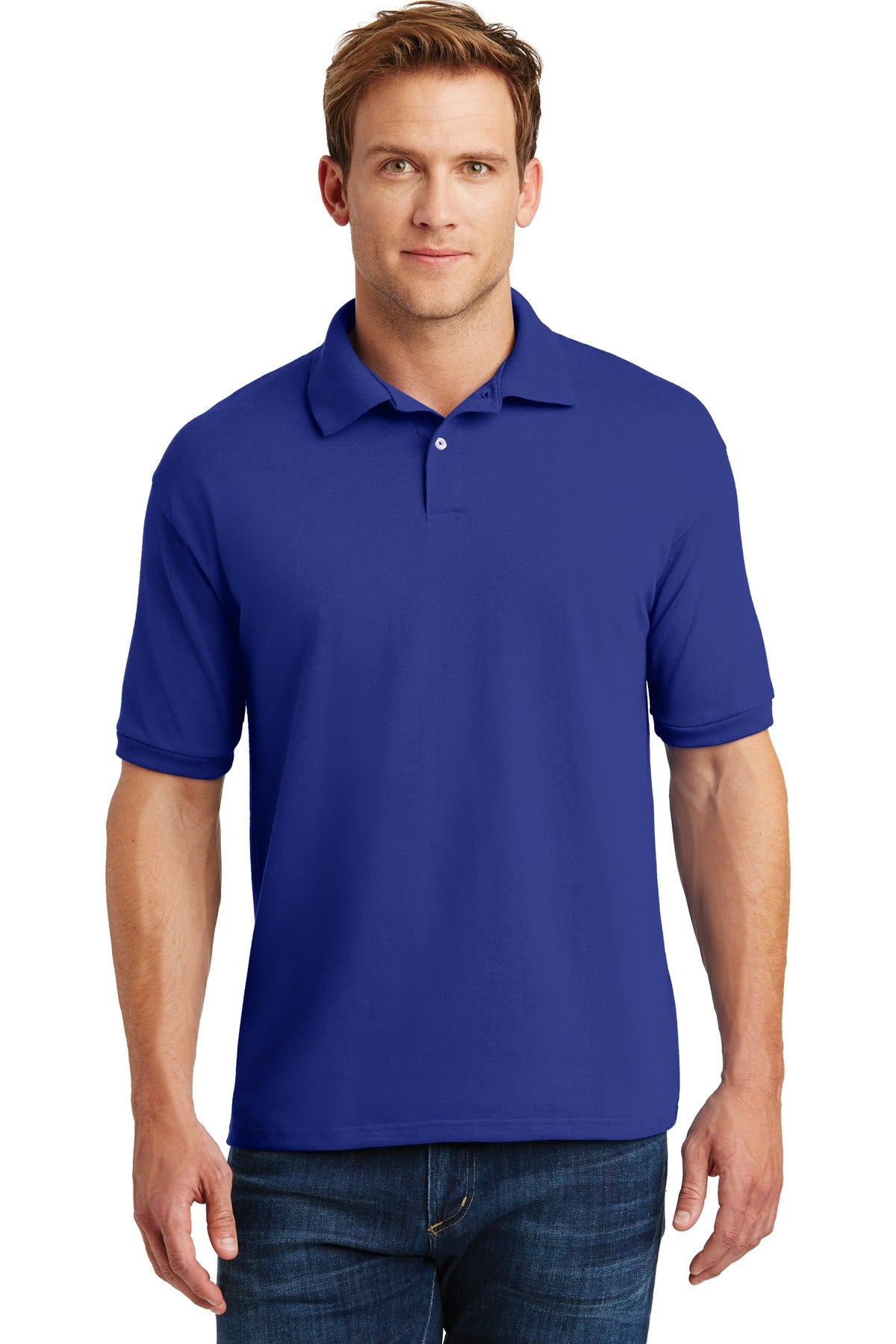 Front View of Deep Royal Hanes EcoSmart - 5.2-Ounce Jersey Knit Sport Shirt 054X