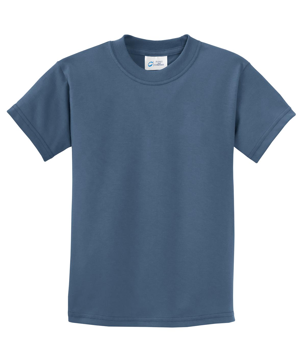 Front View of Denim Blue Port & Company Youth Beach Wash Garment-Dyed Tee. PC099Y