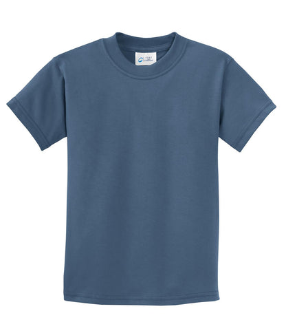Front View of Denim Blue Port & Company Youth Beach Wash Garment-Dyed Tee. PC099Y