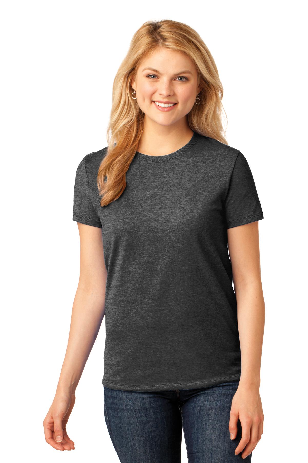 Front View of Dk Hthr Grey Port & Company Women's Core Cotton Tee. LPC54