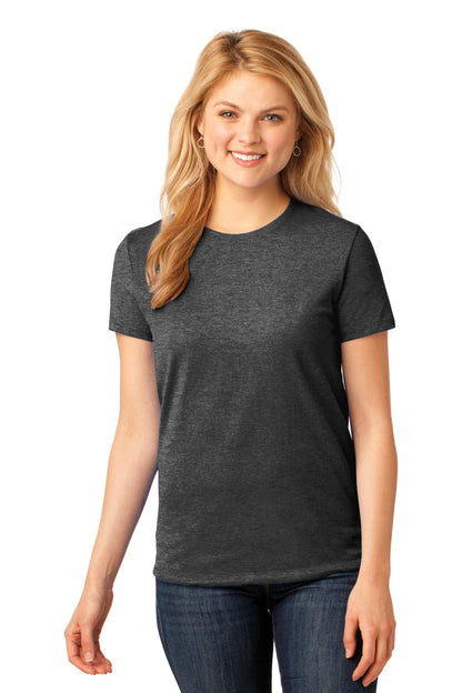 Front View of Dk Hthr Grey Port & Company Women's Core Cotton Tee. LPC54
