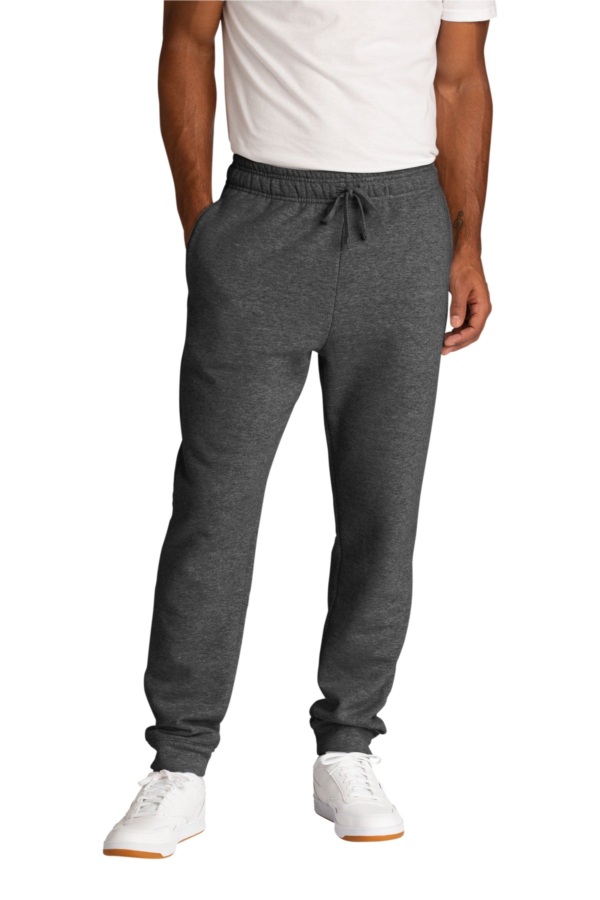 Front View of DkHtGry Port & Company Core Fleece Jogger. PC78J