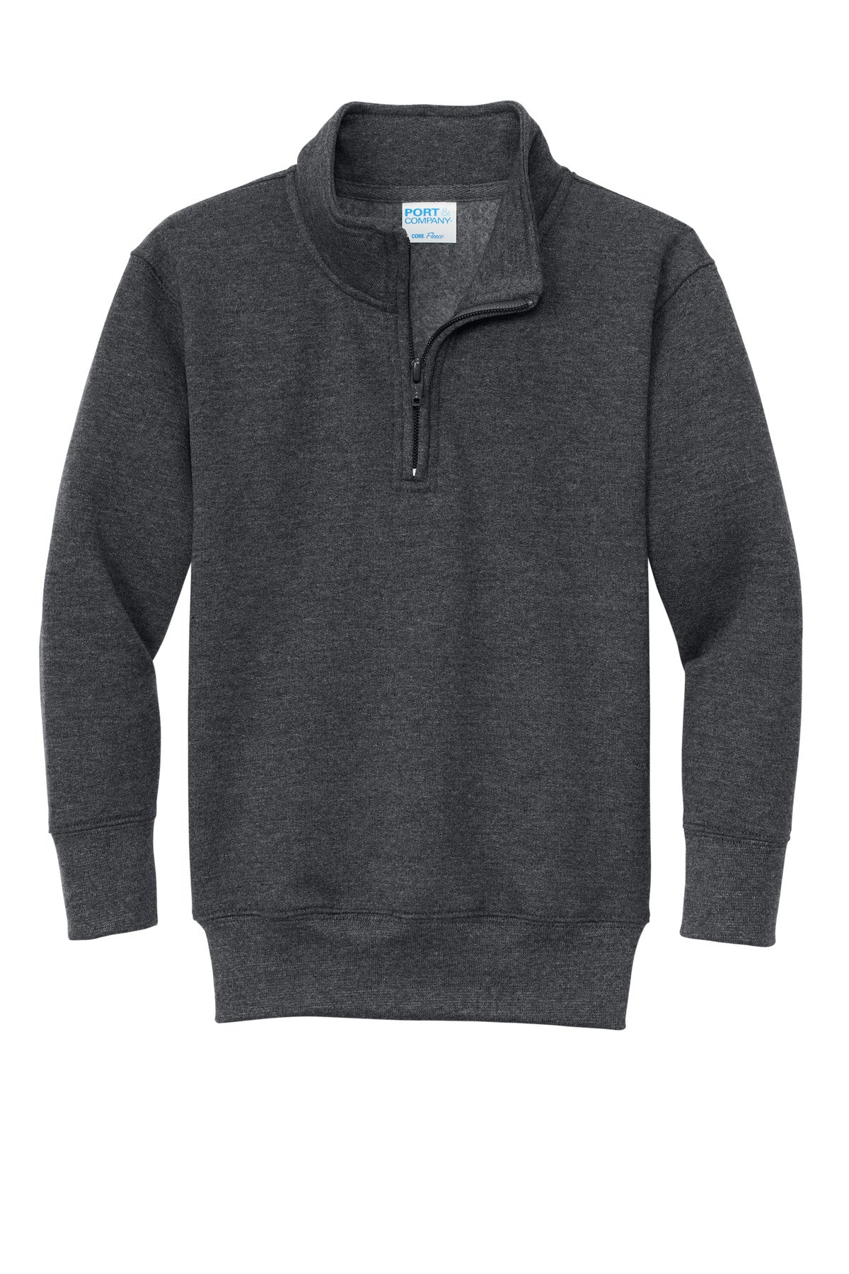 Front View of DkHtGry Port & Company Youth Core Fleece 1/4-Zip Pullover Sweatshirt PC78YQ