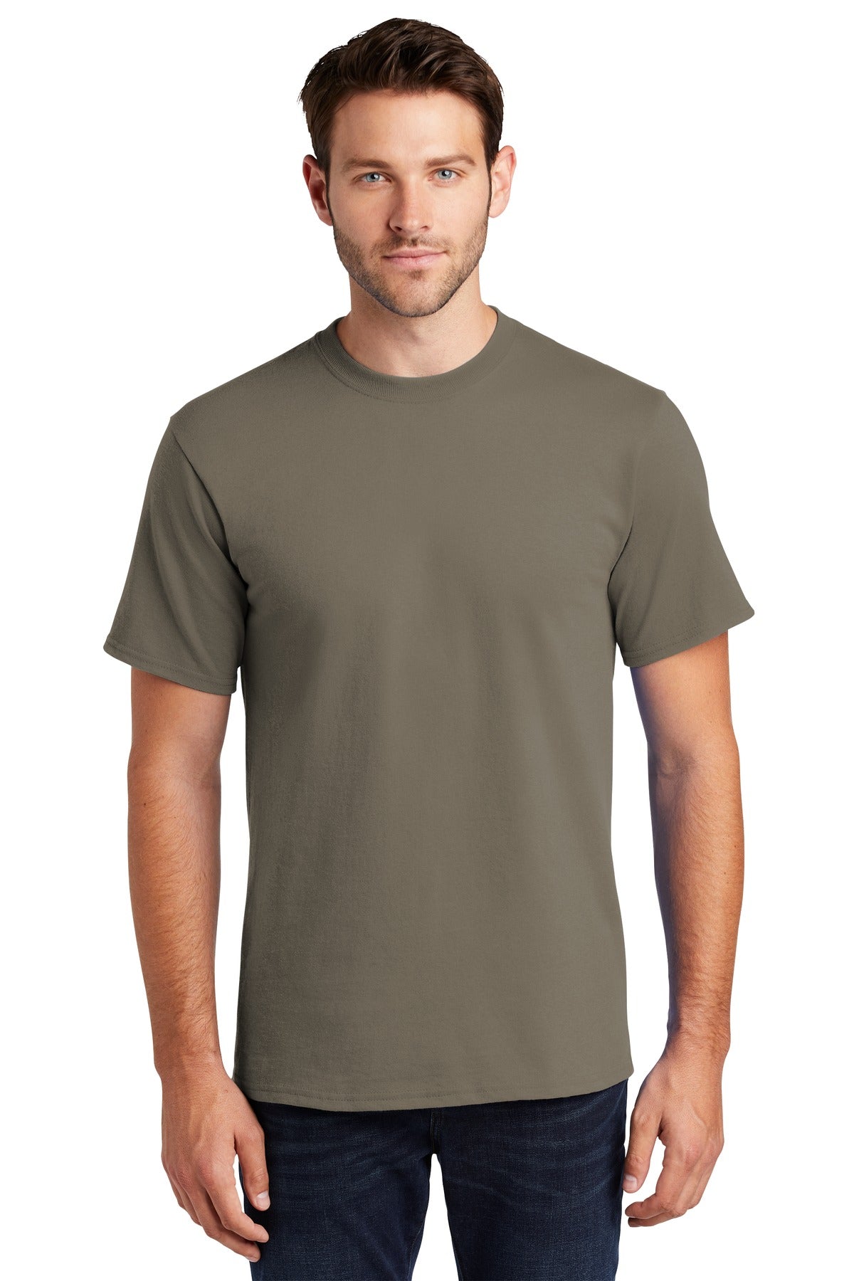 Front View of Dusty Brown Port & Company Tall Essential Tee. PC61T