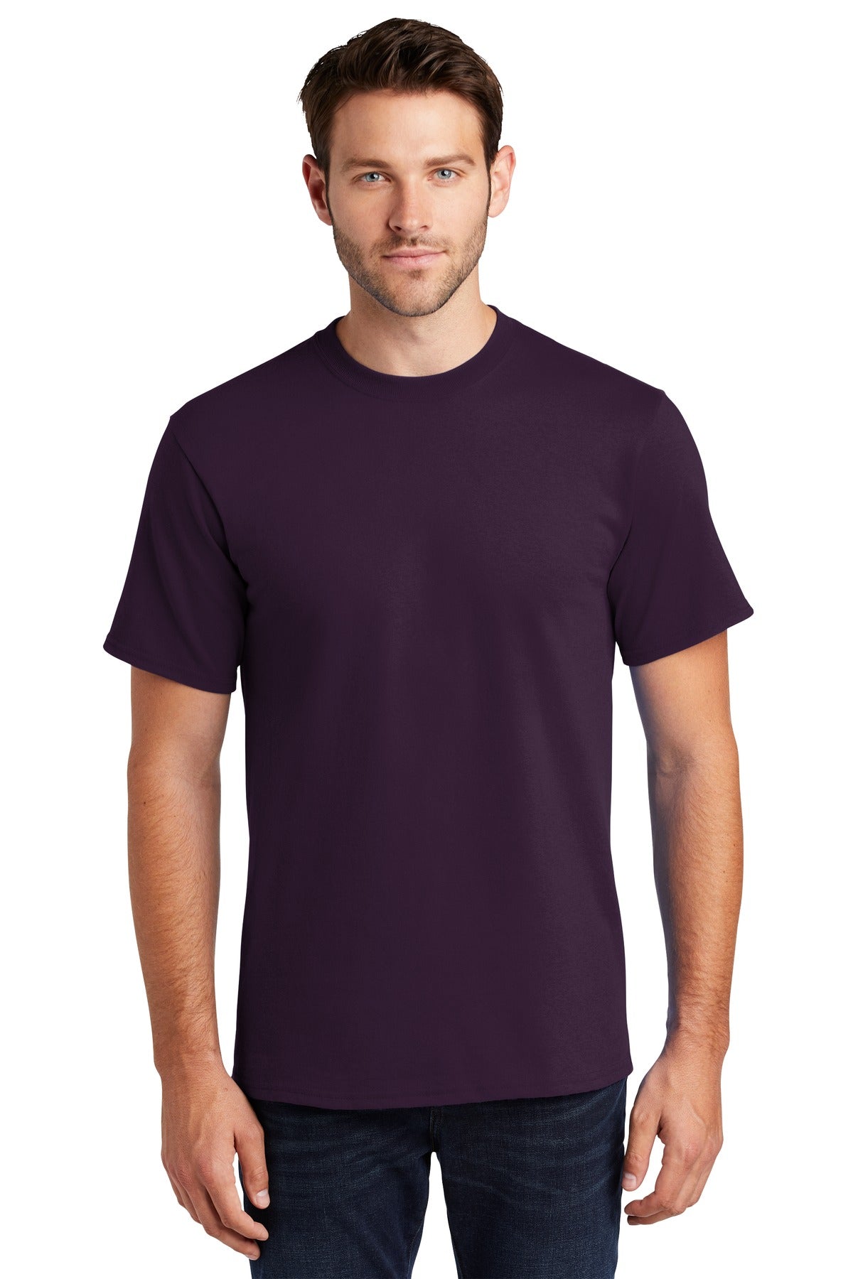 Front View of Eggplant Port & Company Tall Essential Tee. PC61T