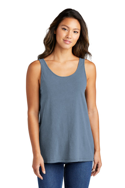Front View of FadedDenim Port & Company Women's Beach Wash Garment-Dyed Tank LPC099TT