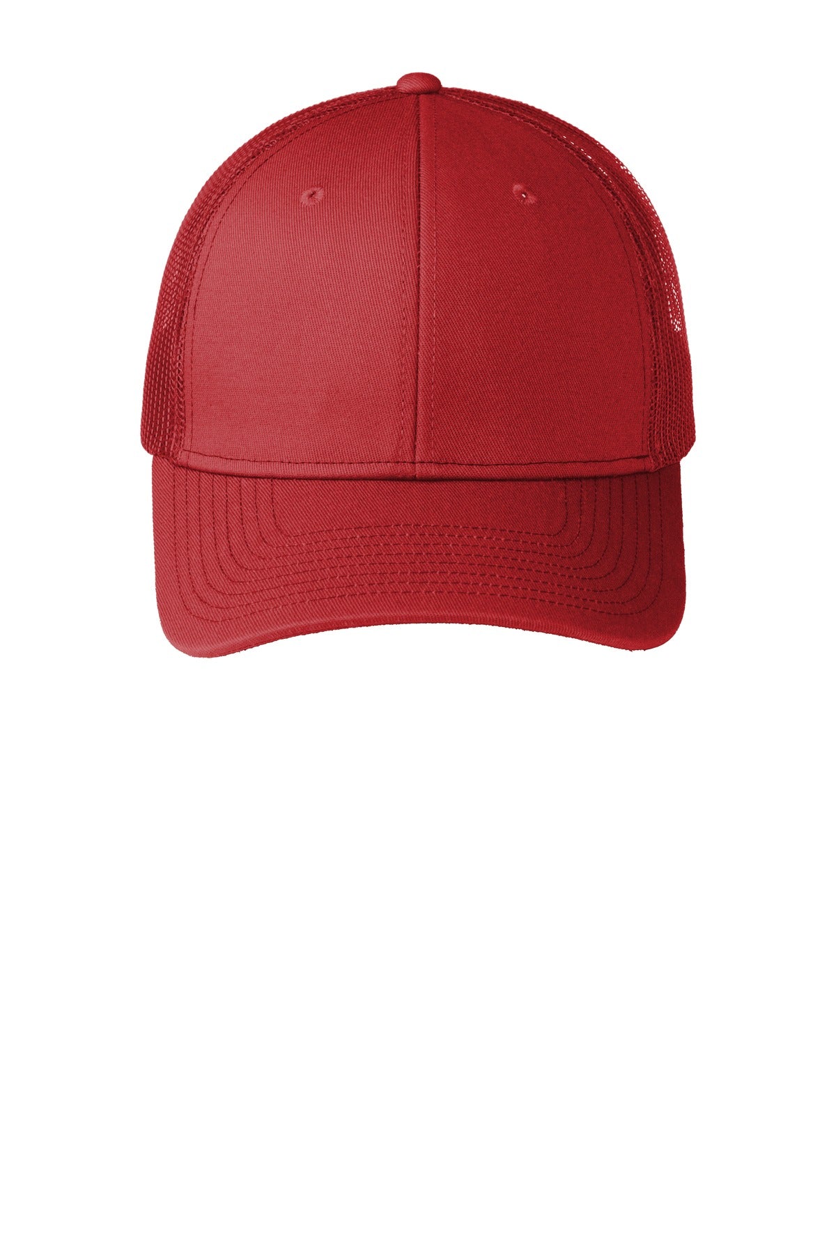 Front View of Flame Red Port Authority Snapback Trucker Cap. C112