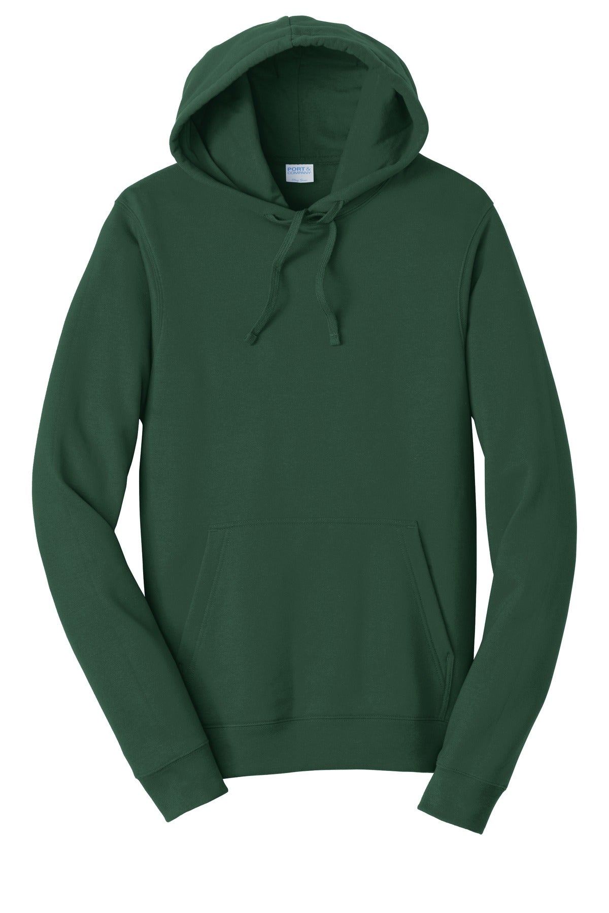 Front View of Forest Green Port & Company Fan Favorite Fleece Pullover Hooded Sweatshirt. PC850H