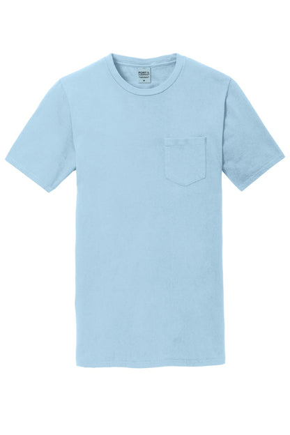 Front View of Glacier Port & Company Beach Wash Garment-Dyed Pocket Tee. PC099P