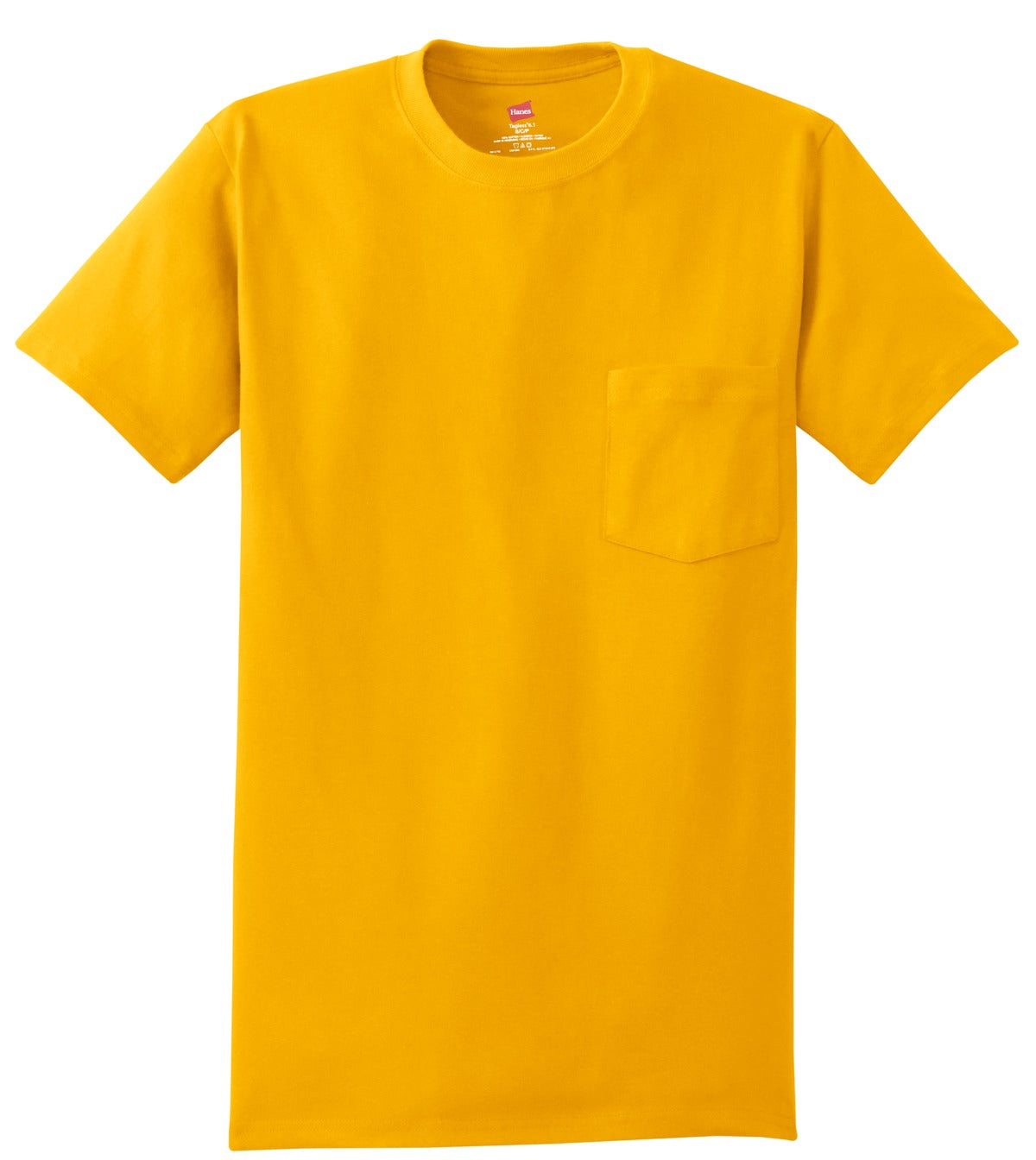 Front View of Gold Hanes - Authentic 100% Cotton T-Shirt with Pocket. 5590