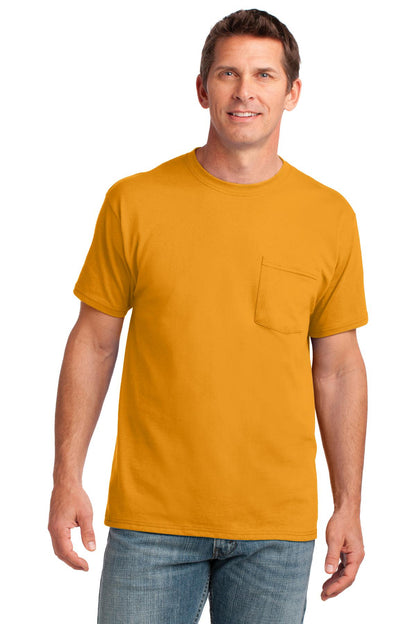 Front View of Gold Port & Company Core Cotton Pocket Tee. PC54P