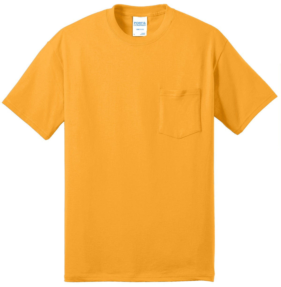 Front View of Gold Port & Company Tall Core Blend Pocket Tee. PC55PT