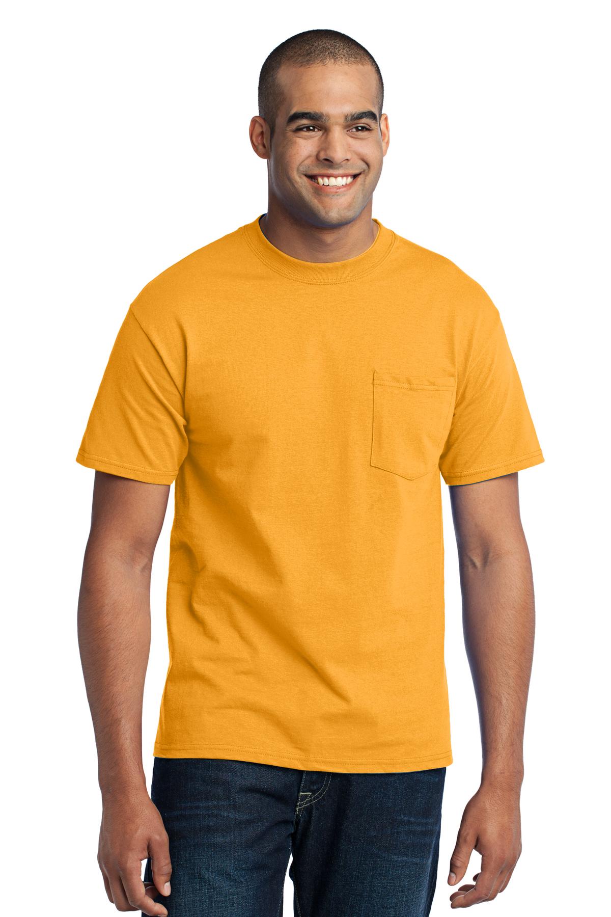 Front View of Gold Port & Company Tall Core Blend Pocket Tee. PC55PT