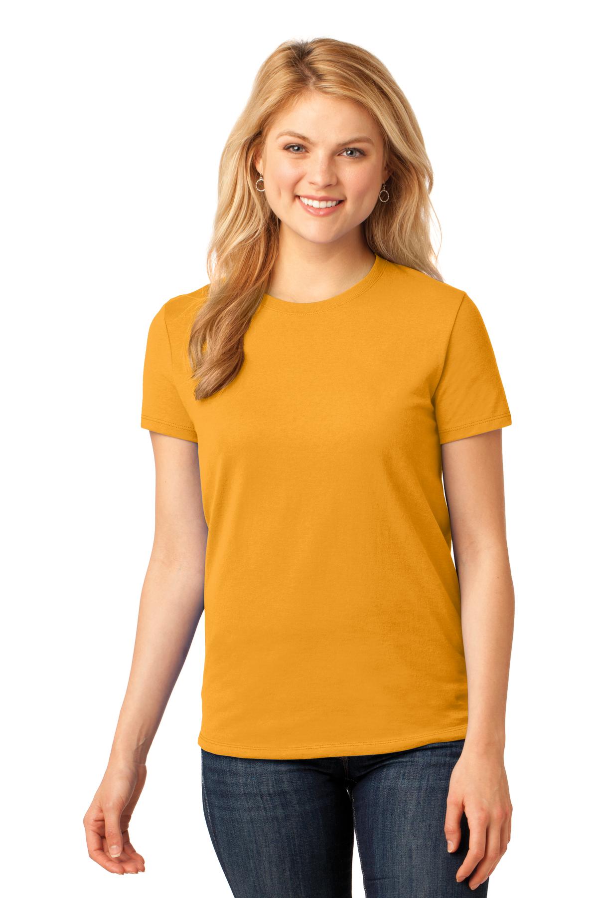 Front View of Gold Port & Company Women's Core Cotton Tee. LPC54