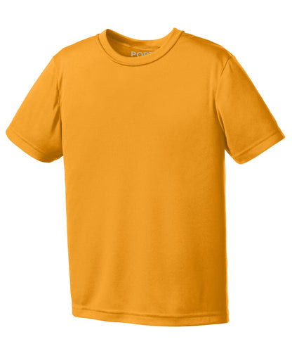 Front View of Gold Port & Company Youth Performance Tee. PC380Y