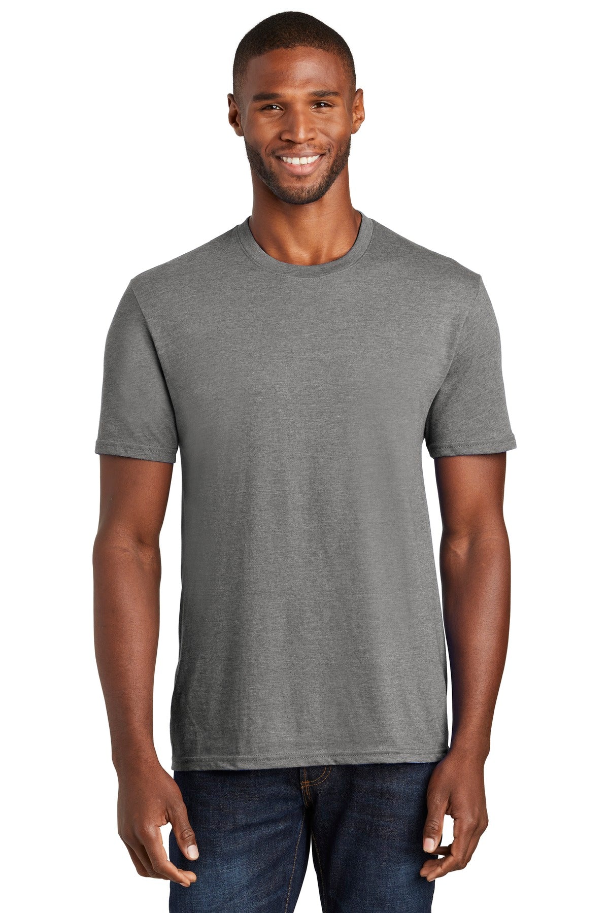 Front View of Graphite Hthr Port & Company Fan Favorite Blend Tee. PC455
