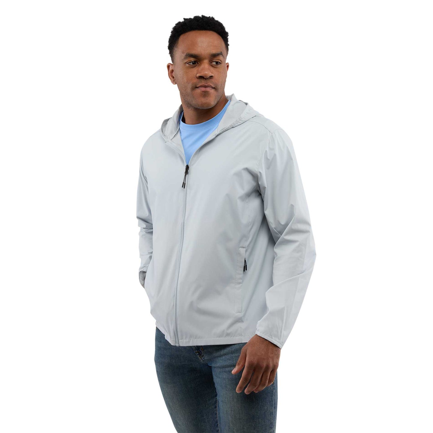 Front View of Grey ANETO Lightweight Packable Jacket - Men's plain