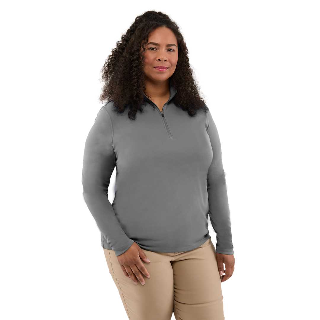 Front View of Grey DARA Knit Quarter Zip - Women's plain