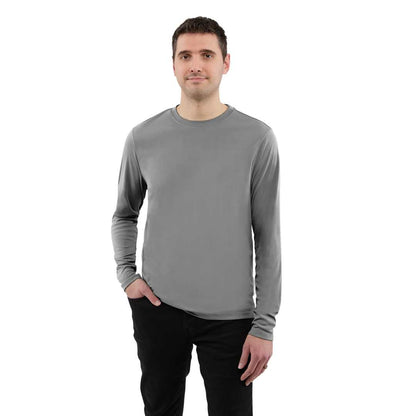 Front View of Grey DARA LS Tech Tee - Men's plain