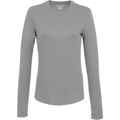 Front View of Grey DARA LS Tech Tee - Women's plain