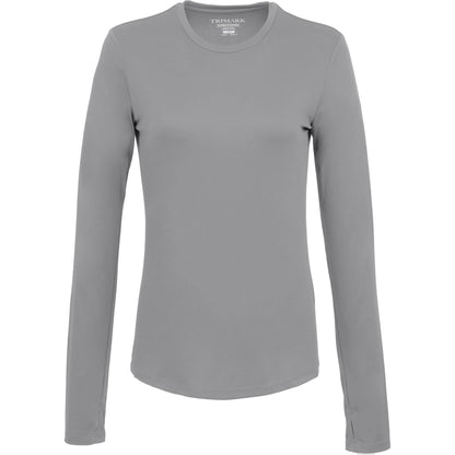 Front View of Grey DARA LS Tech Tee - Women's plain