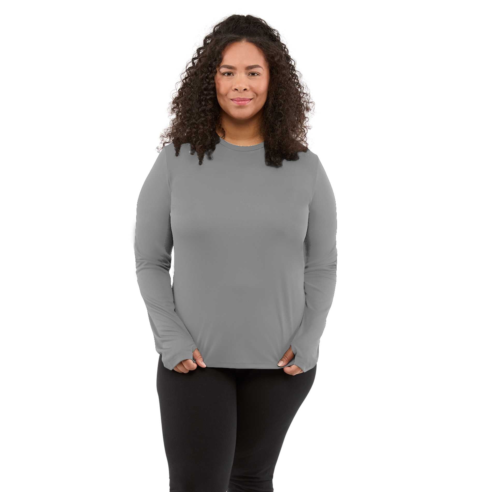 Front View of Grey DARA LS Tech Tee - Women's plain