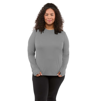 Front View of Grey DARA LS Tech Tee - Women's plain