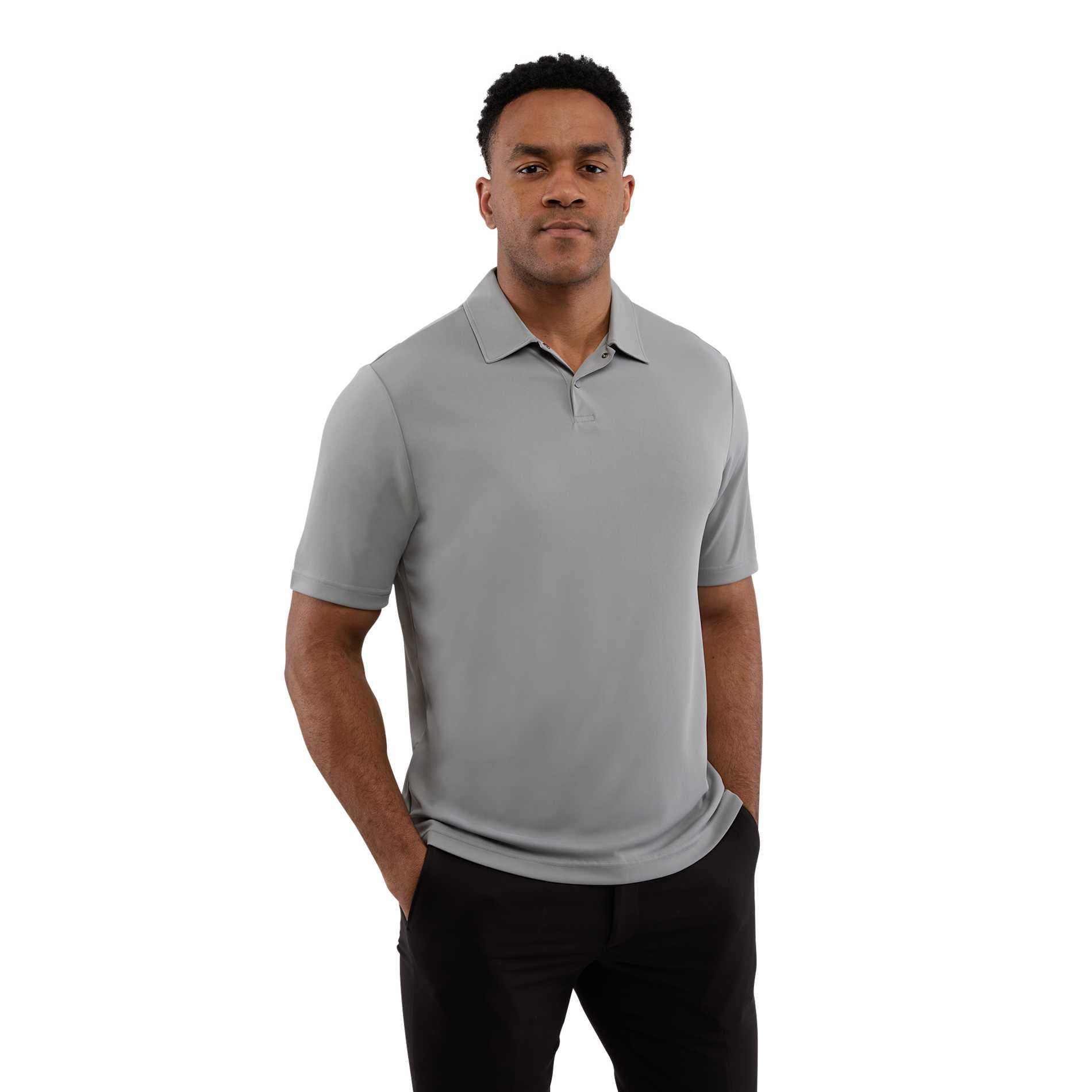 Front View of Grey DARA SS Polo - Men's plain