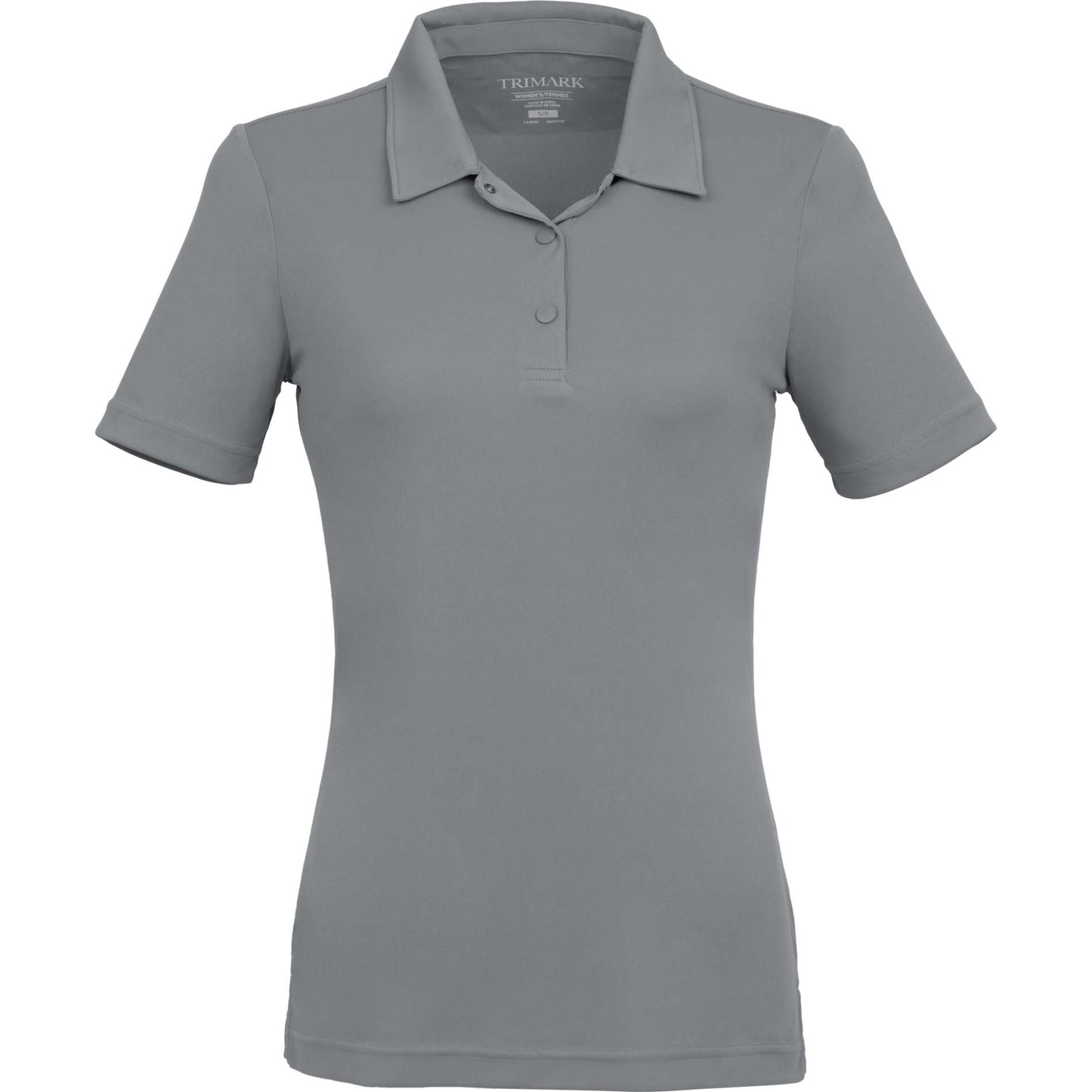 Front View of Grey DARA SS Polo - Women's plain