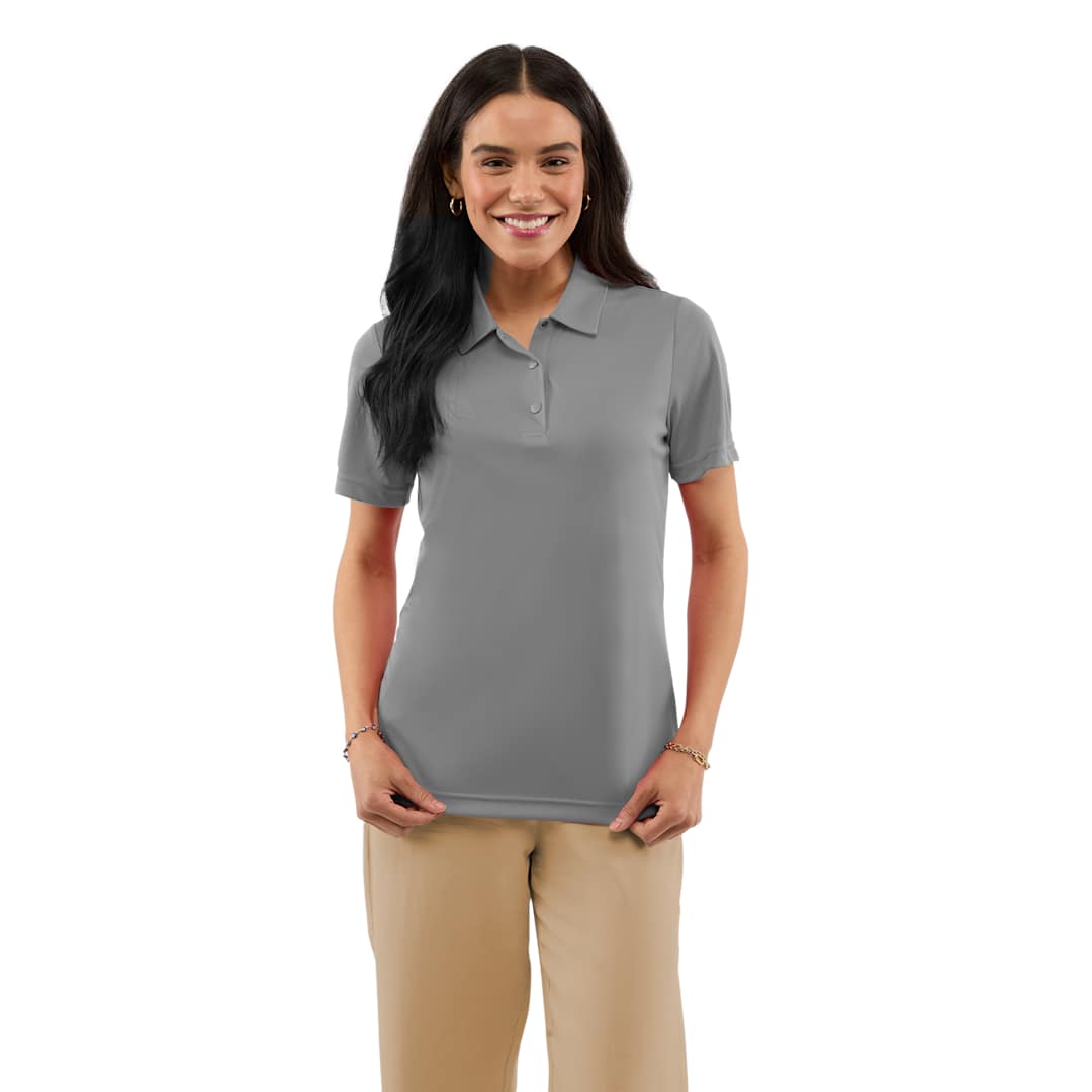 Front View of Grey DARA SS Polo - Women's plain