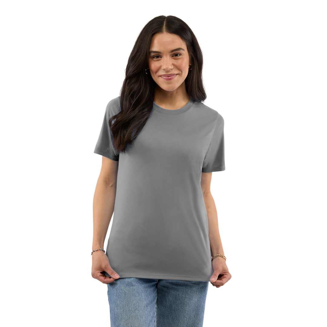 Front View of Grey DARA SS Tech Tee - Women's plain
