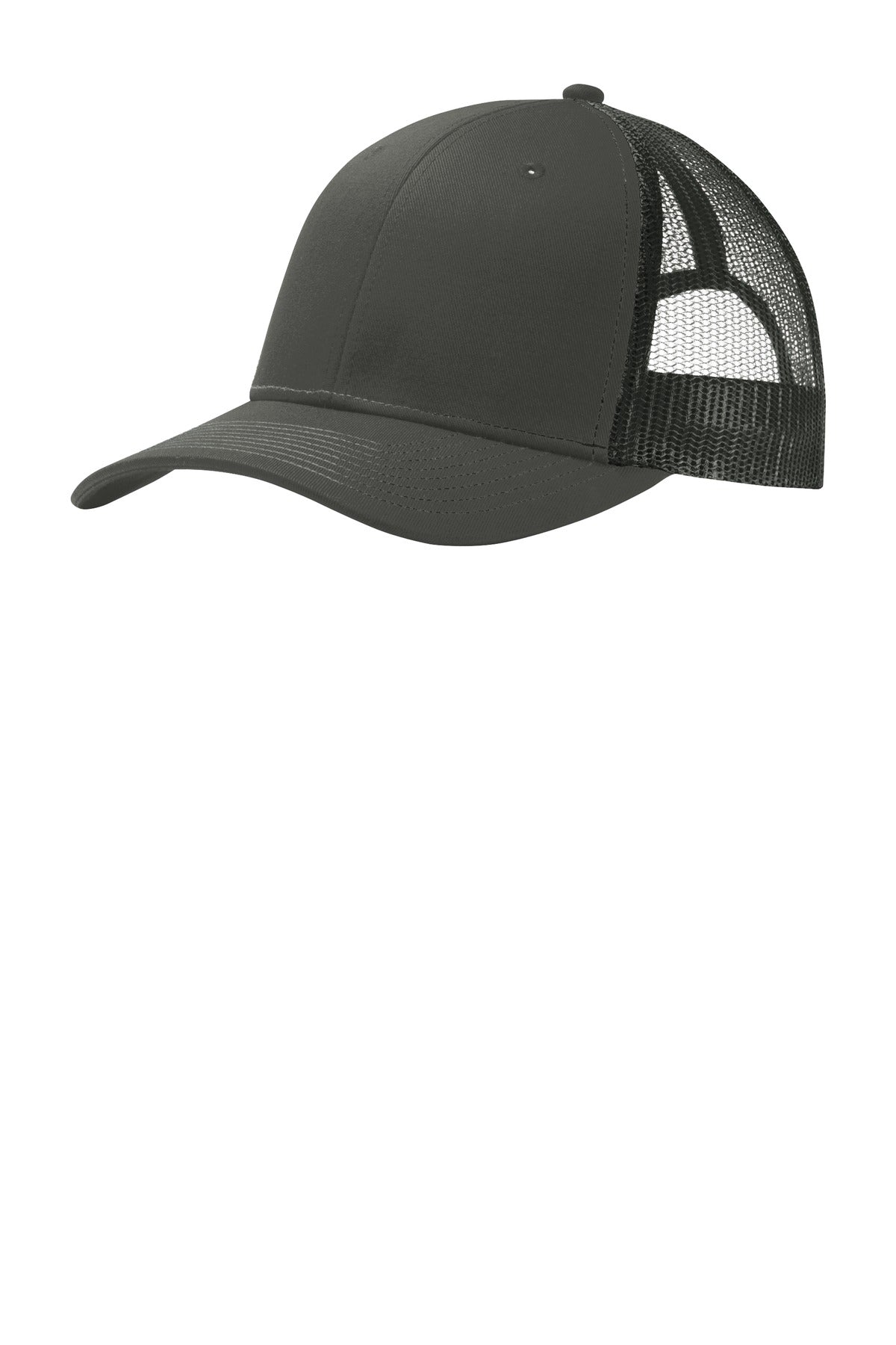 Front View of Grey Steel Port Authority Snapback Trucker Cap. C112