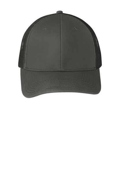 Front View of Grey Steel Port Authority Snapback Trucker Cap. C112