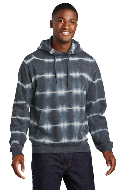Front View of Grph/LtGry Port & Company Allover Stripe Tie-Dye Fleece PC143