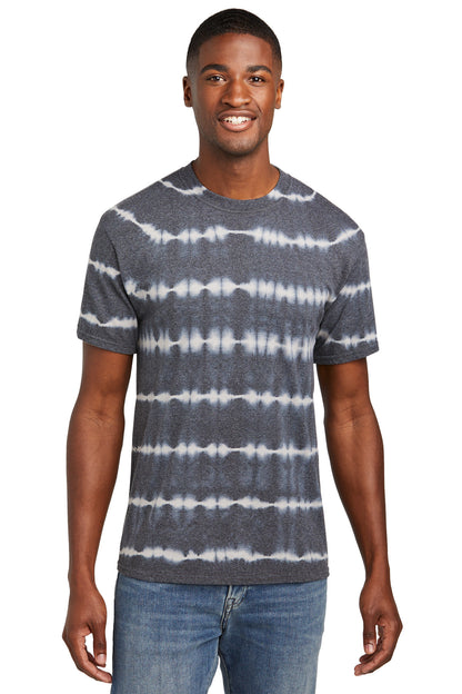 Front View of Grph/LtGry Port & Company Allover Stripe Tie-Dye Tee PC142