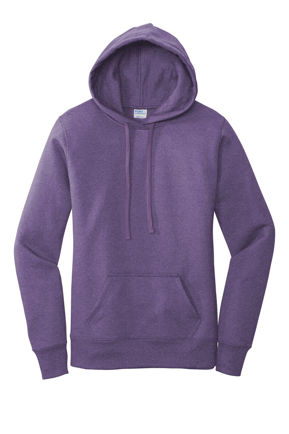 Front View of Heather Purple Port & Company Women's Core Fleece Pullover Hooded Sweatshirt LPC78H
