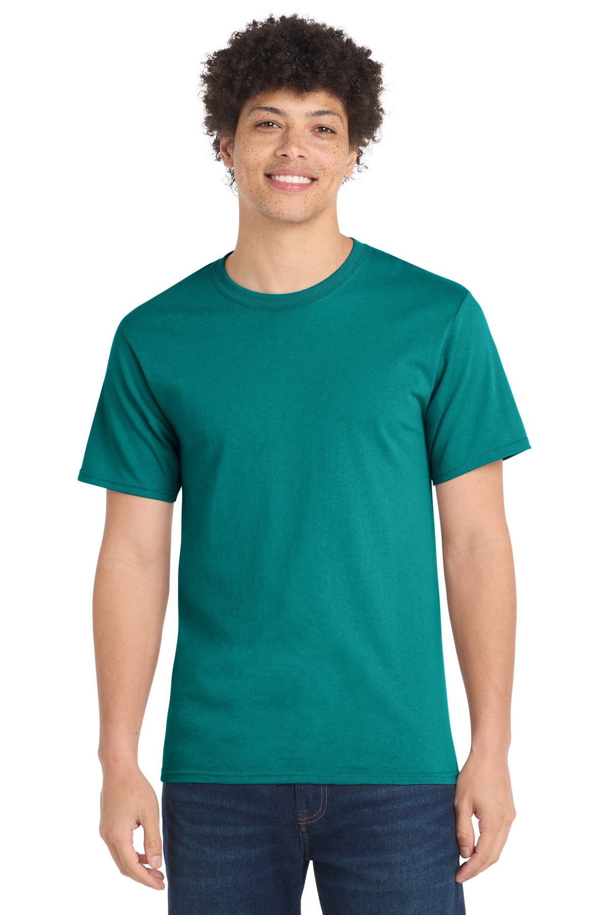 Front View of Jade Green Port & Company Tall Essential Tee. PC61T