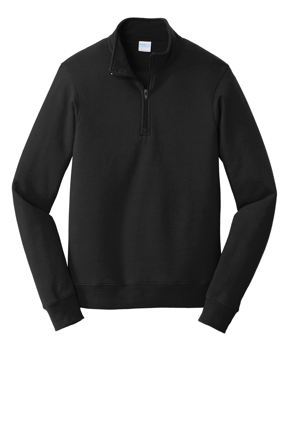 Front View of Jet Black Port & Company Fan Favorite Fleece 1/4-Zip Pullover Sweatshirt. PC850Q