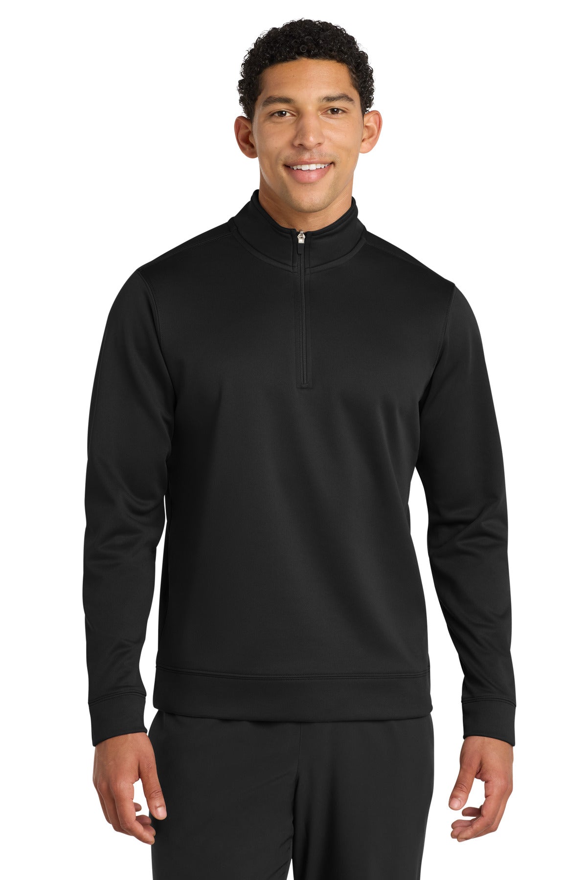 Front View of Jet Black Port & Company Performance Fleece 1/4-Zip Pullover Sweatshirt. PC590Q