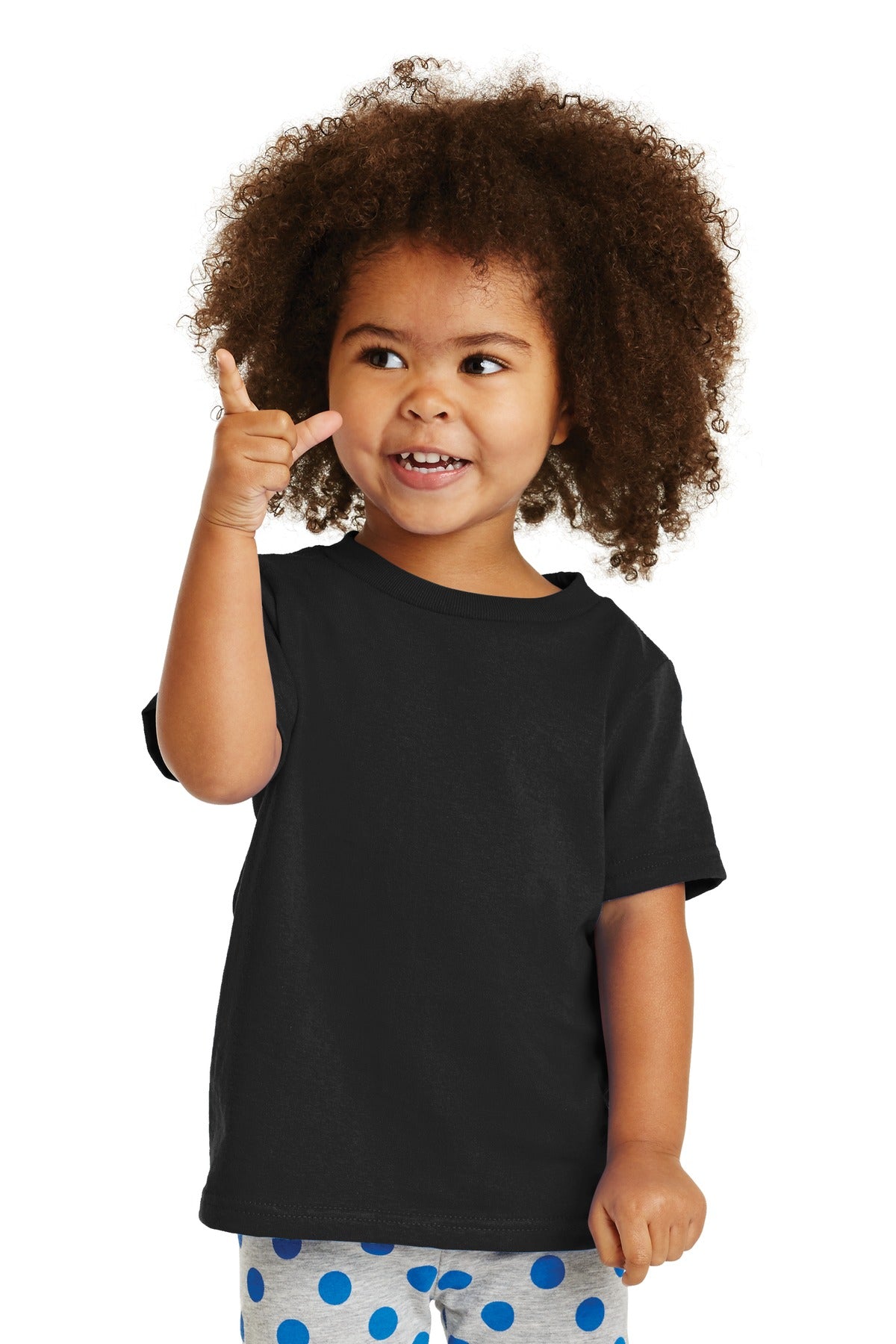 Front View of Jet Black Port & Company Toddler Core Cotton Tee. CAR54T