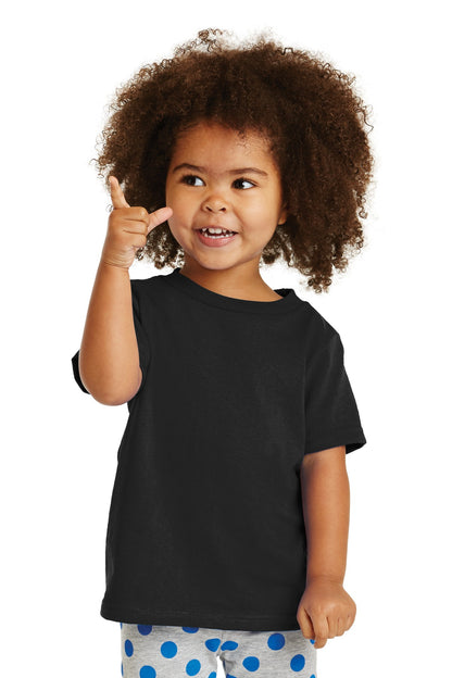 Front View of Jet Black Port & Company Toddler Core Cotton Tee. CAR54T