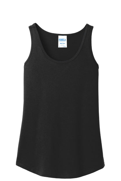 Front View of Jet Black Port & Company Women's Core Cotton Tank Top. LPC54TT