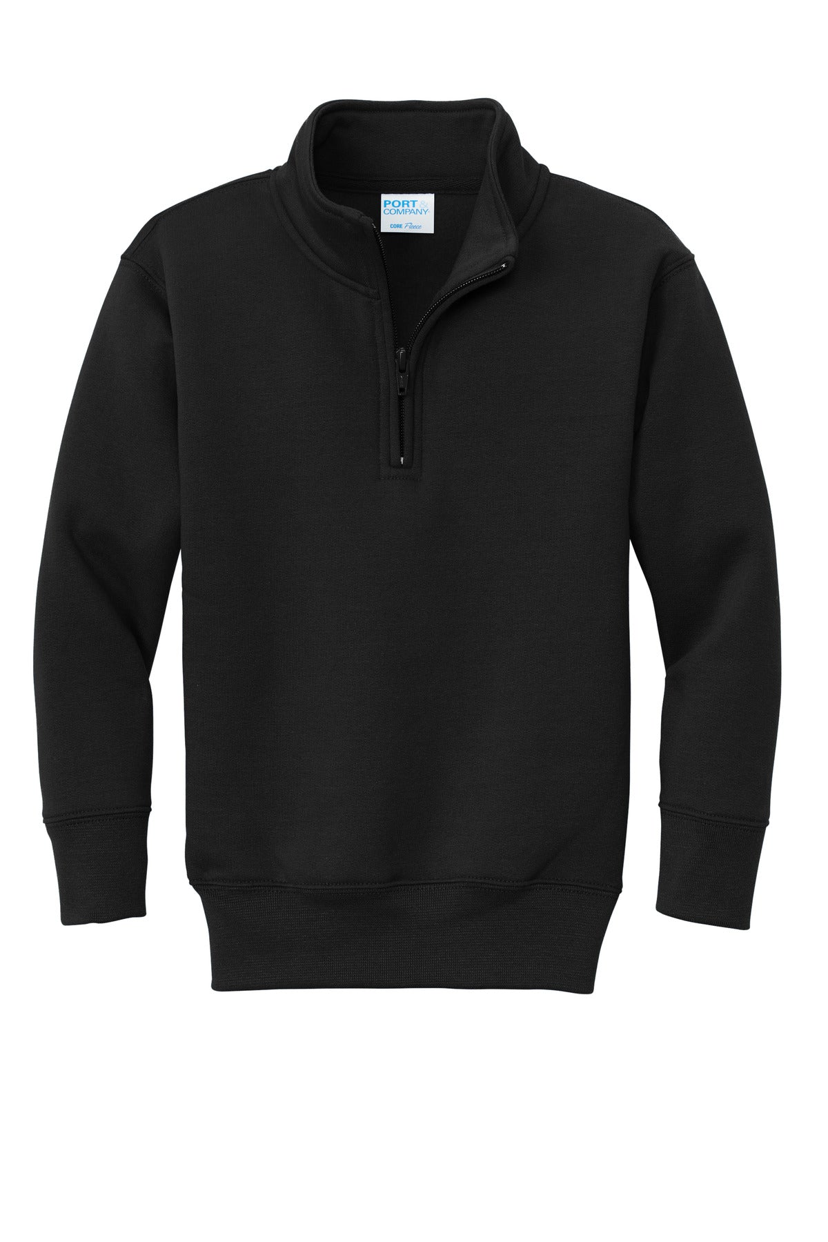 Front View of JetBlack Port & Company Youth Core Fleece 1/4-Zip Pullover Sweatshirt PC78YQ