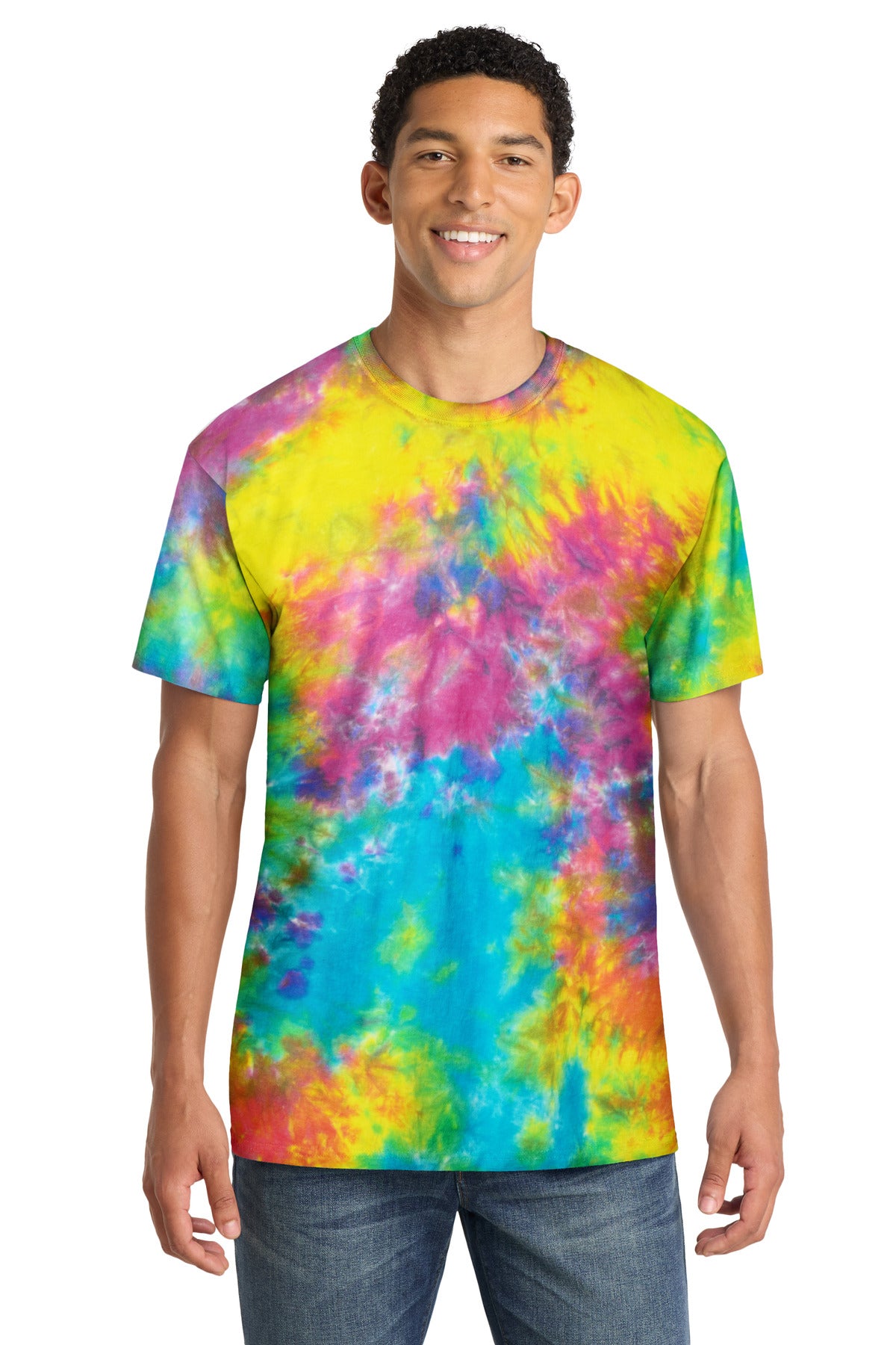 Front View of JwltnCbrst Port & Company Crystal Tie-Dye Tee PC145
